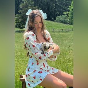 WeWoreWhat- Puff Sleeve Floral Cowl Dress